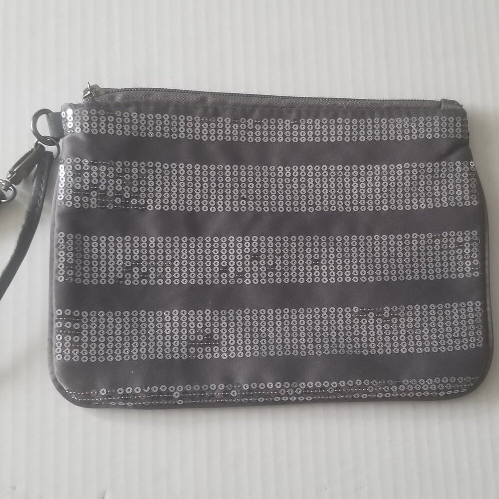 GRAY SEQUIN COSMETIC BAG CLUTCH PURSE